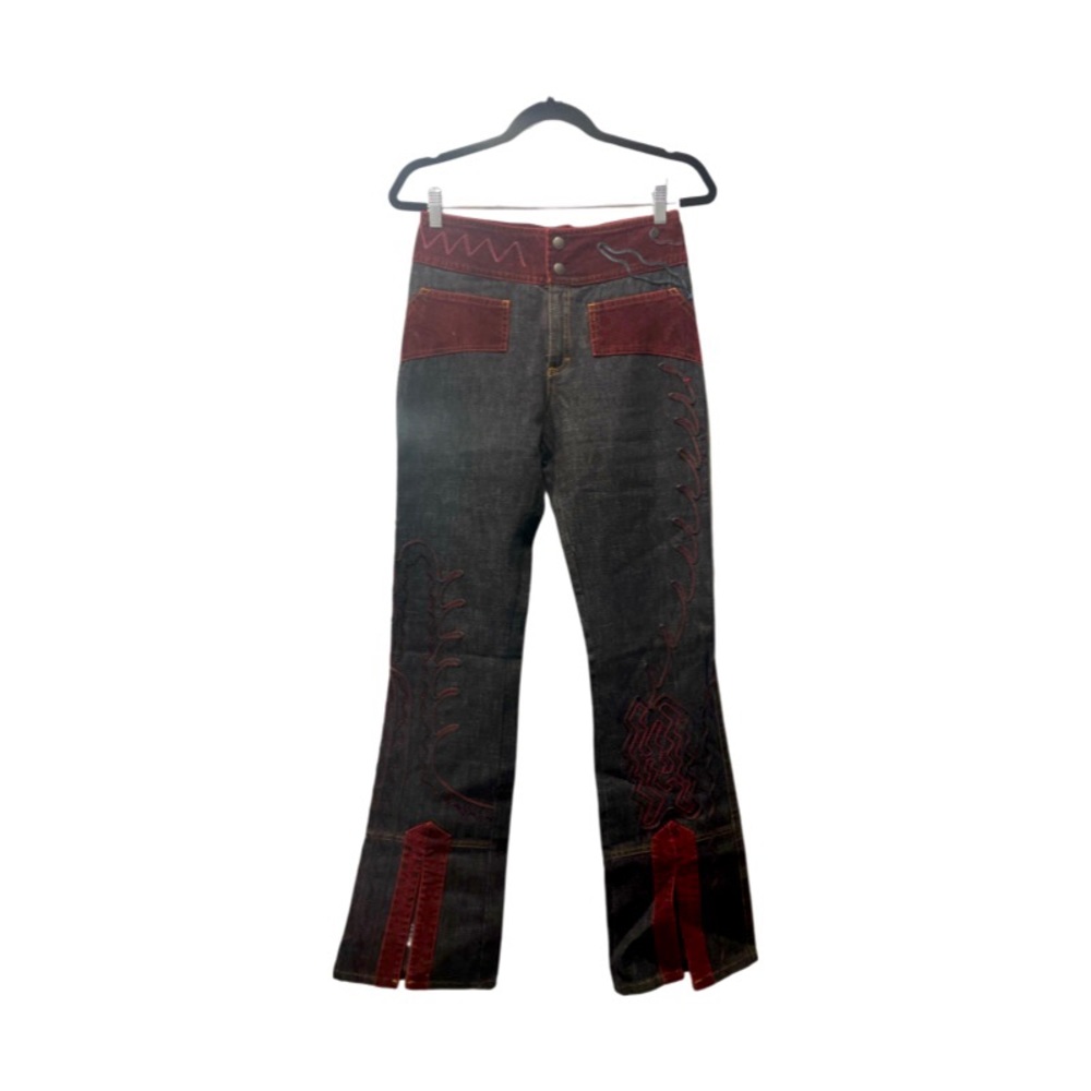 Save the Queen Jean Pants with Velvet patches, low waist size 28 small